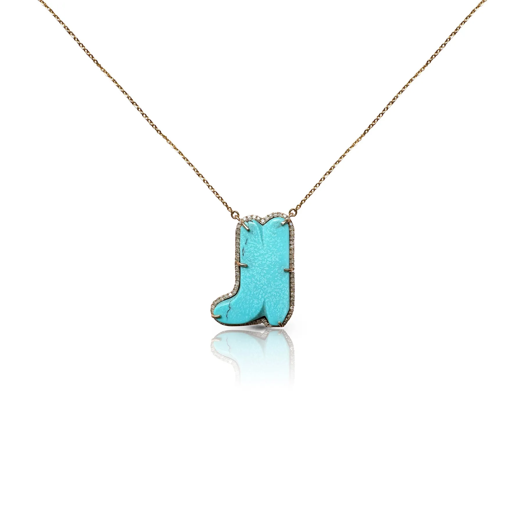 14k Diamond and Turquoise Boot Necklace