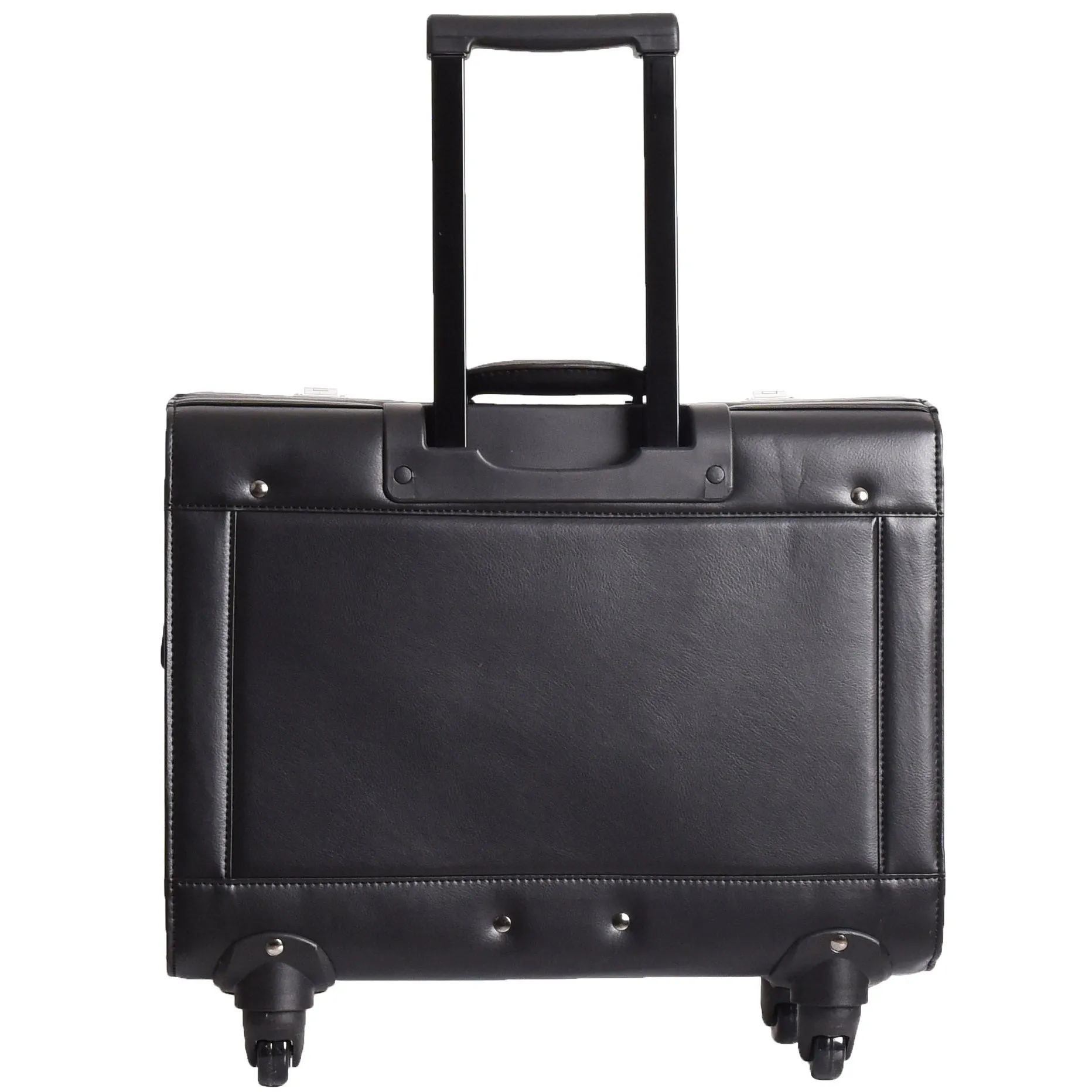 4 Wheel Spinner Leather Pilot Case Flight Carry on Cabin Bag HOL966 Black