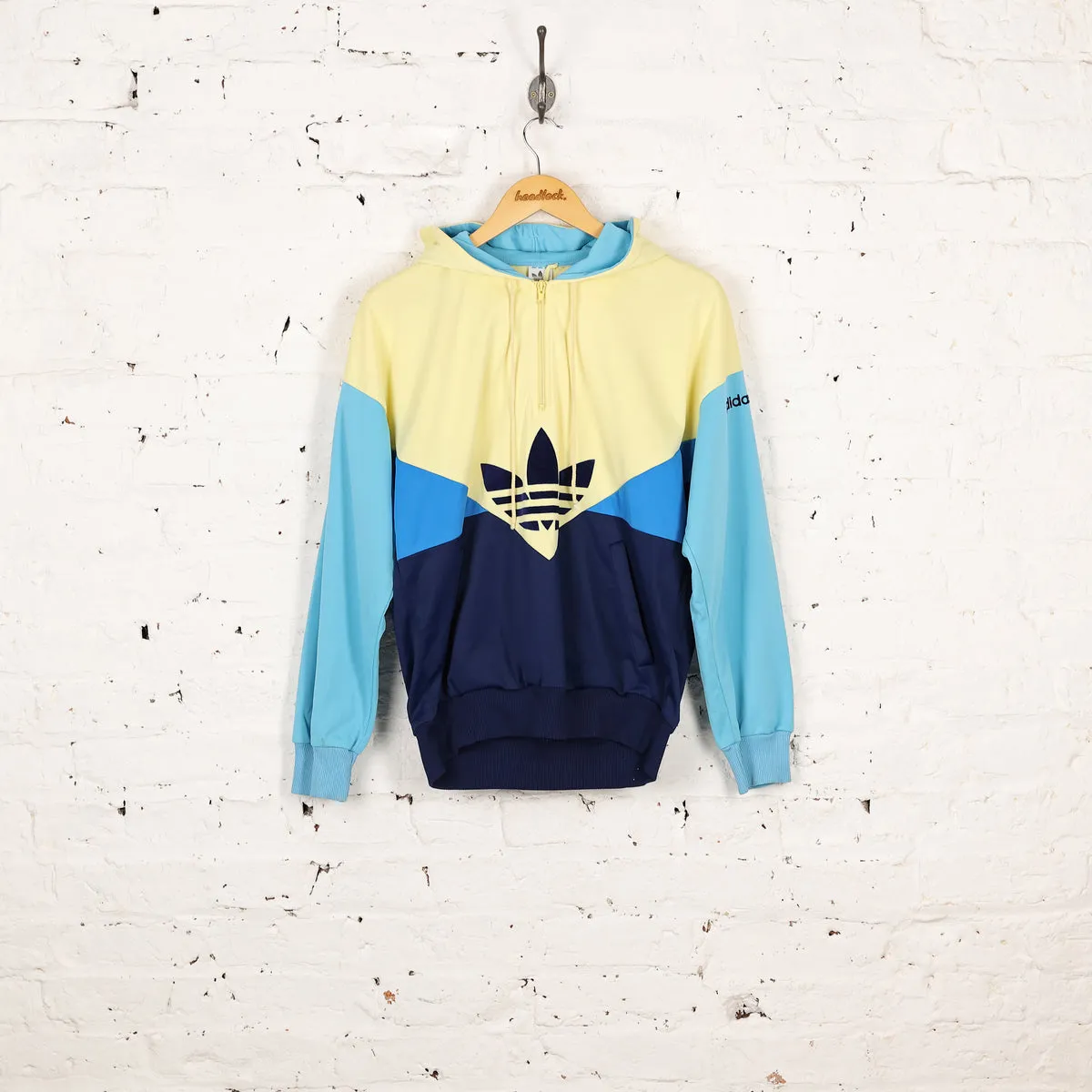 Adidas 80s 1/4 Zip Hooded Tracksuit Top - Blue/Yellow - S