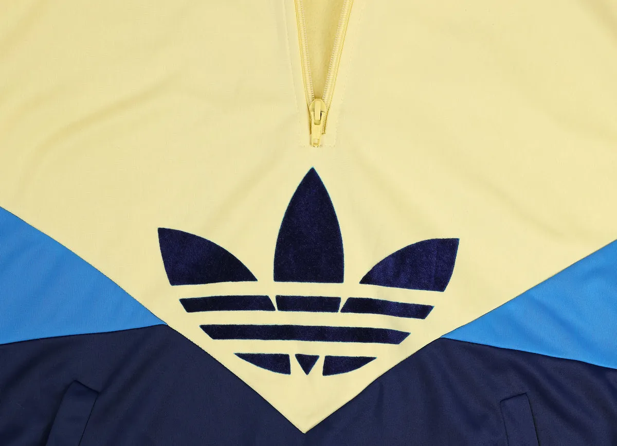 Adidas 80s 1/4 Zip Hooded Tracksuit Top - Blue/Yellow - S