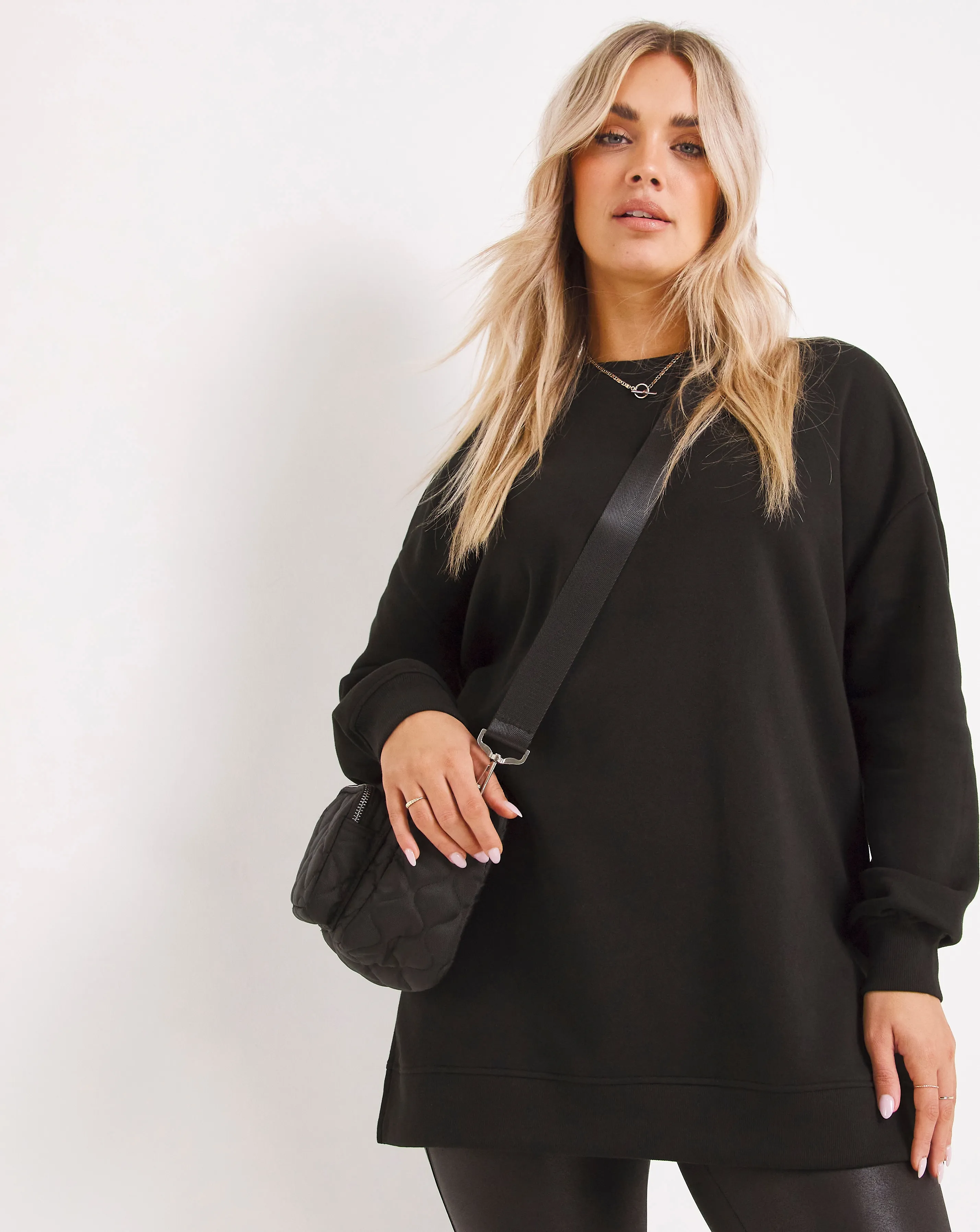 Basic Black Side Split Longline Sweatshirt Tunic | Simply Be