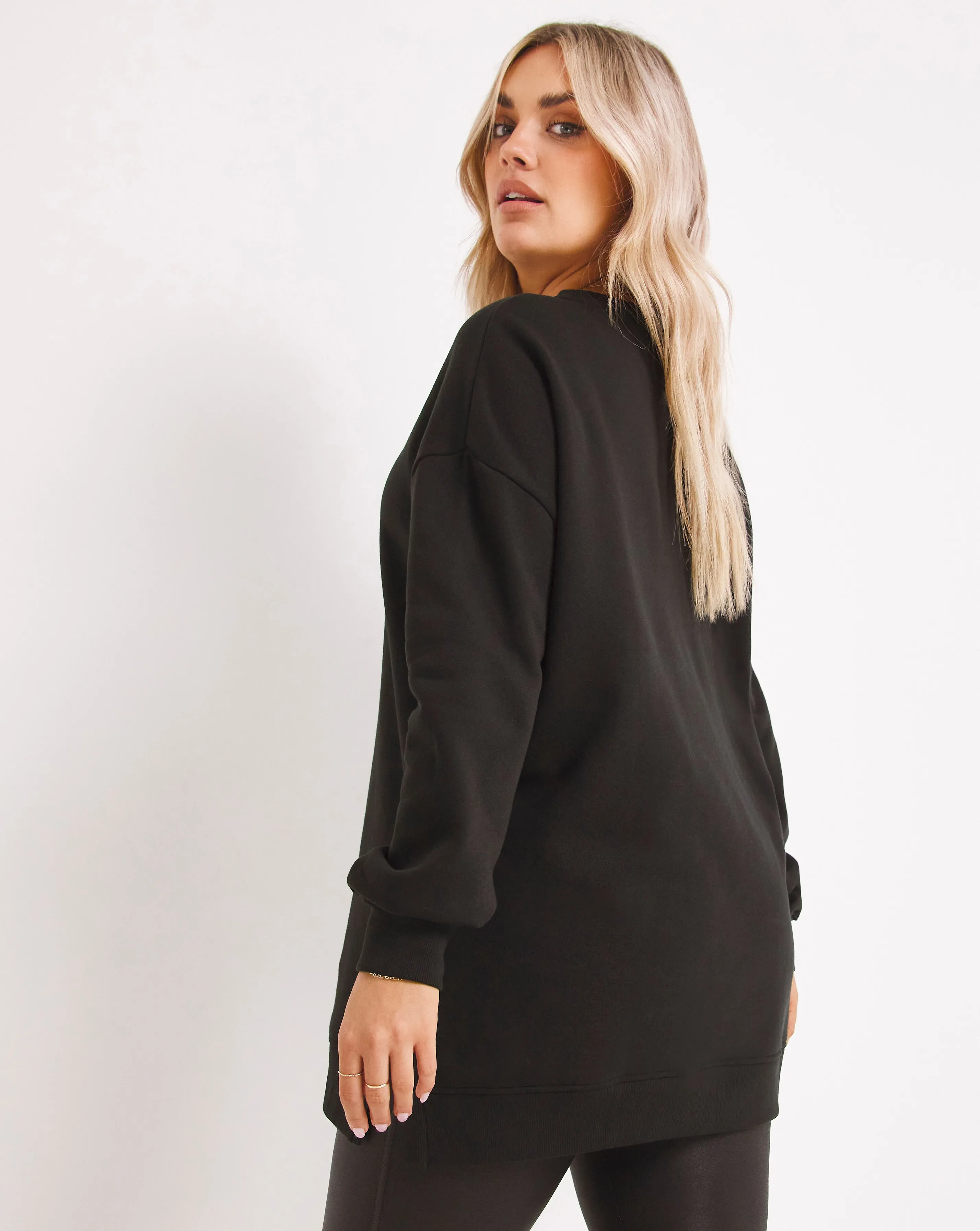 Basic Black Side Split Longline Sweatshirt Tunic | Simply Be