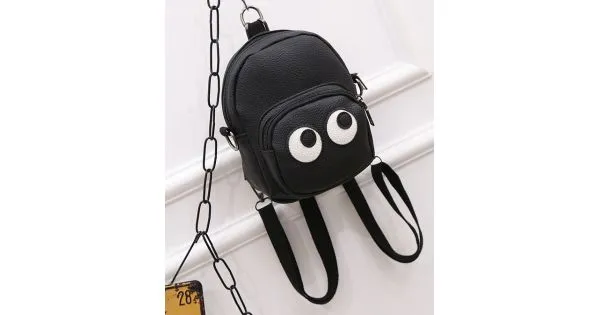 Black Cartoon Cute Eyes Mini Backpack Cross Body Bag