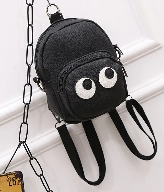 Black Cartoon Cute Eyes Mini Backpack Cross Body Bag