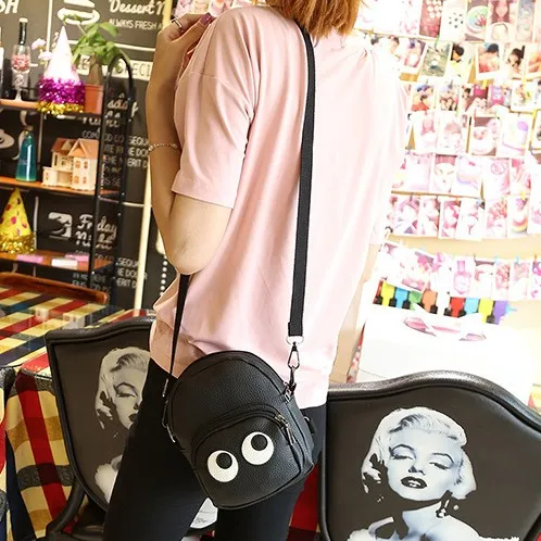 Black Cartoon Cute Eyes Mini Backpack Cross Body Bag