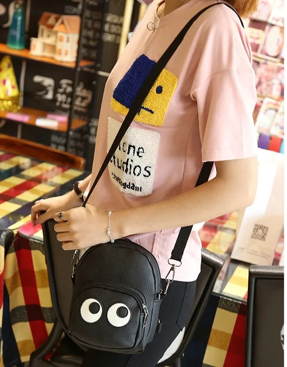 Black Cartoon Cute Eyes Mini Backpack Cross Body Bag