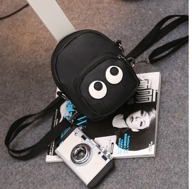 Black Cartoon Cute Eyes Mini Backpack Cross Body Bag