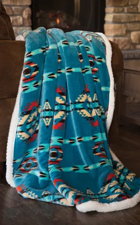 Carstens Inc. Turquoise Southwest Fleece Throw