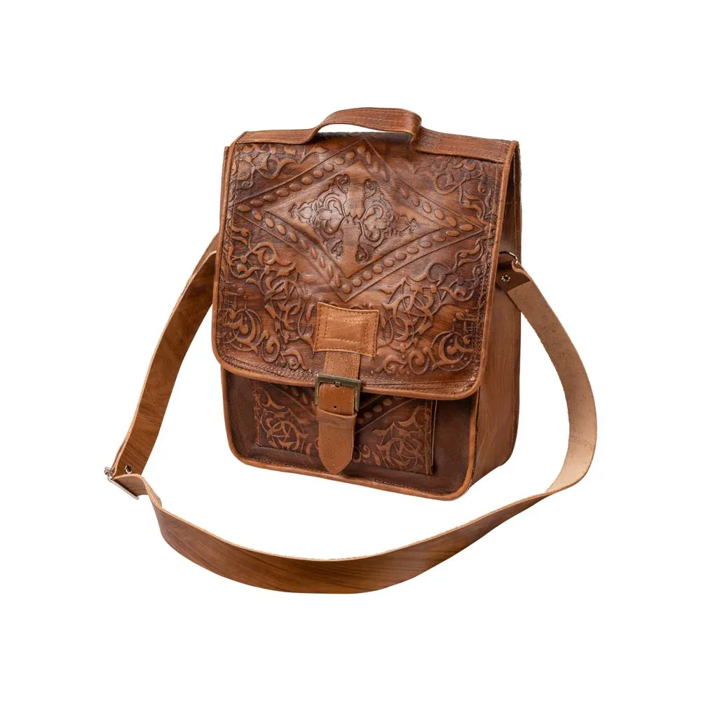 Embossed Leather Bag with Handle | Brown