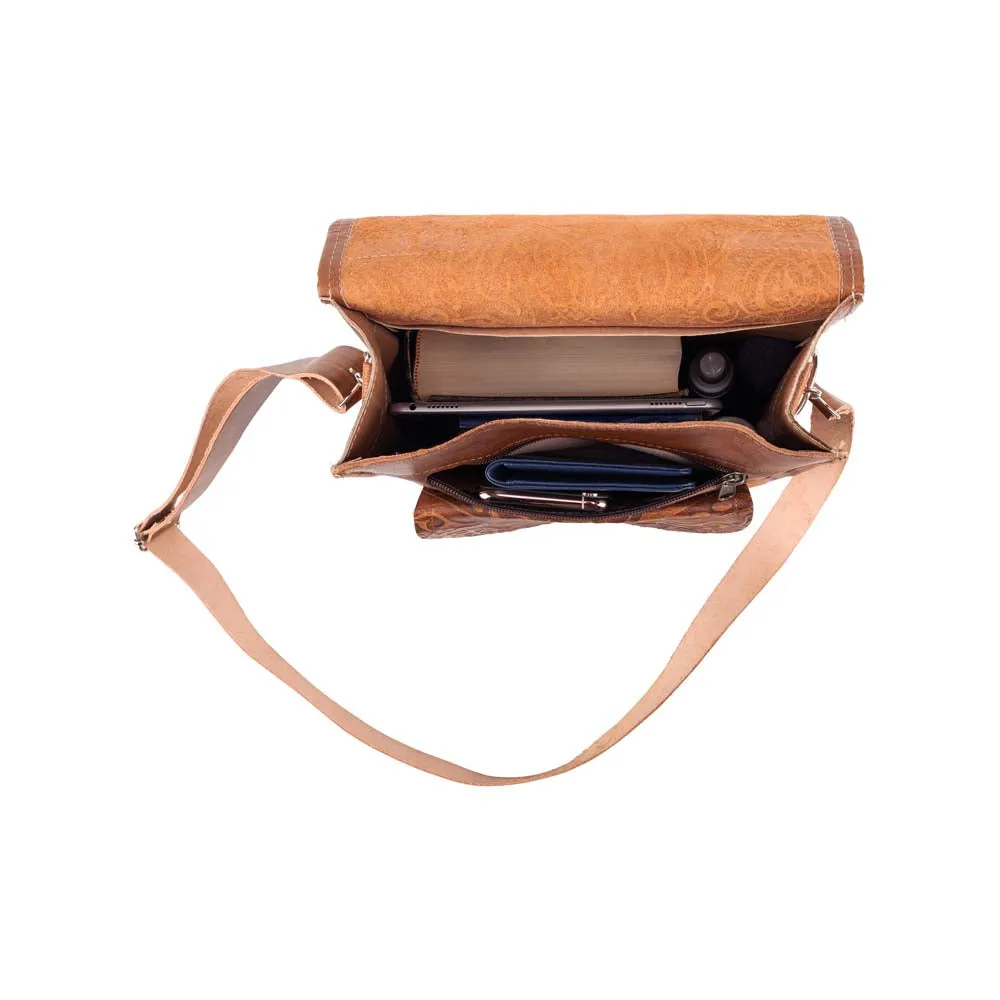 Embossed Leather Bag with Handle | Brown