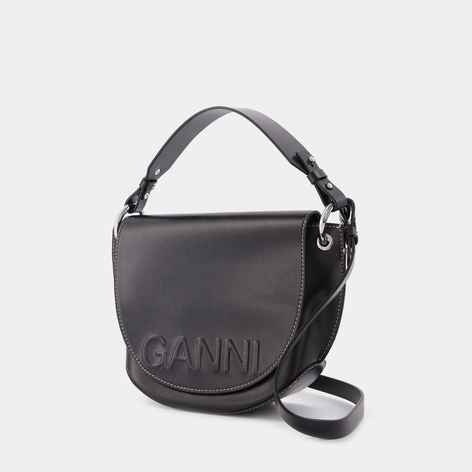 Ganni  Banner Bag in Black Leather