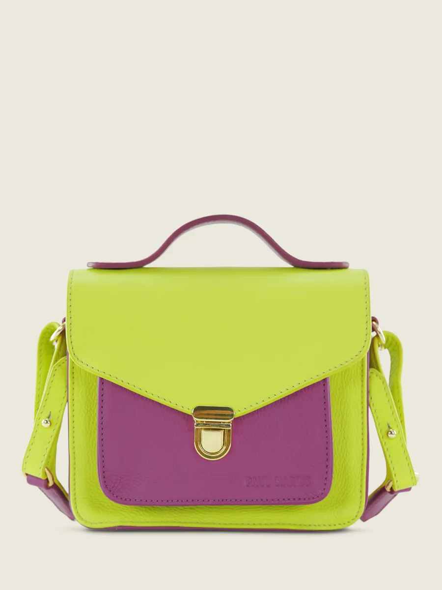 Green and Purple Leather Mini Cross-body Bag for Women - Mademoiselle George XS Sorbet Apple / Blackcurrant | PAUL MARIUS