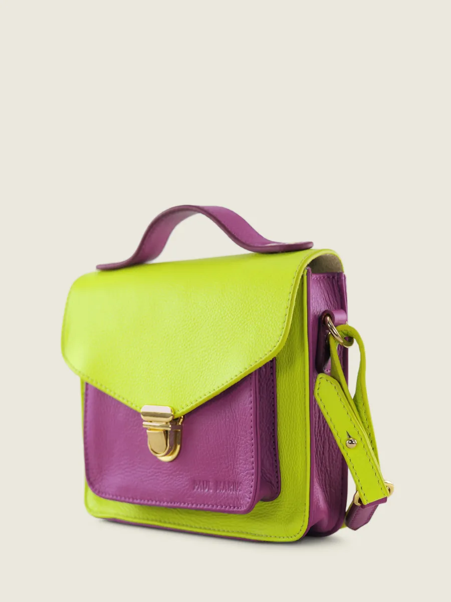 Green and Purple Leather Mini Cross-body Bag for Women - Mademoiselle George XS Sorbet Apple / Blackcurrant | PAUL MARIUS