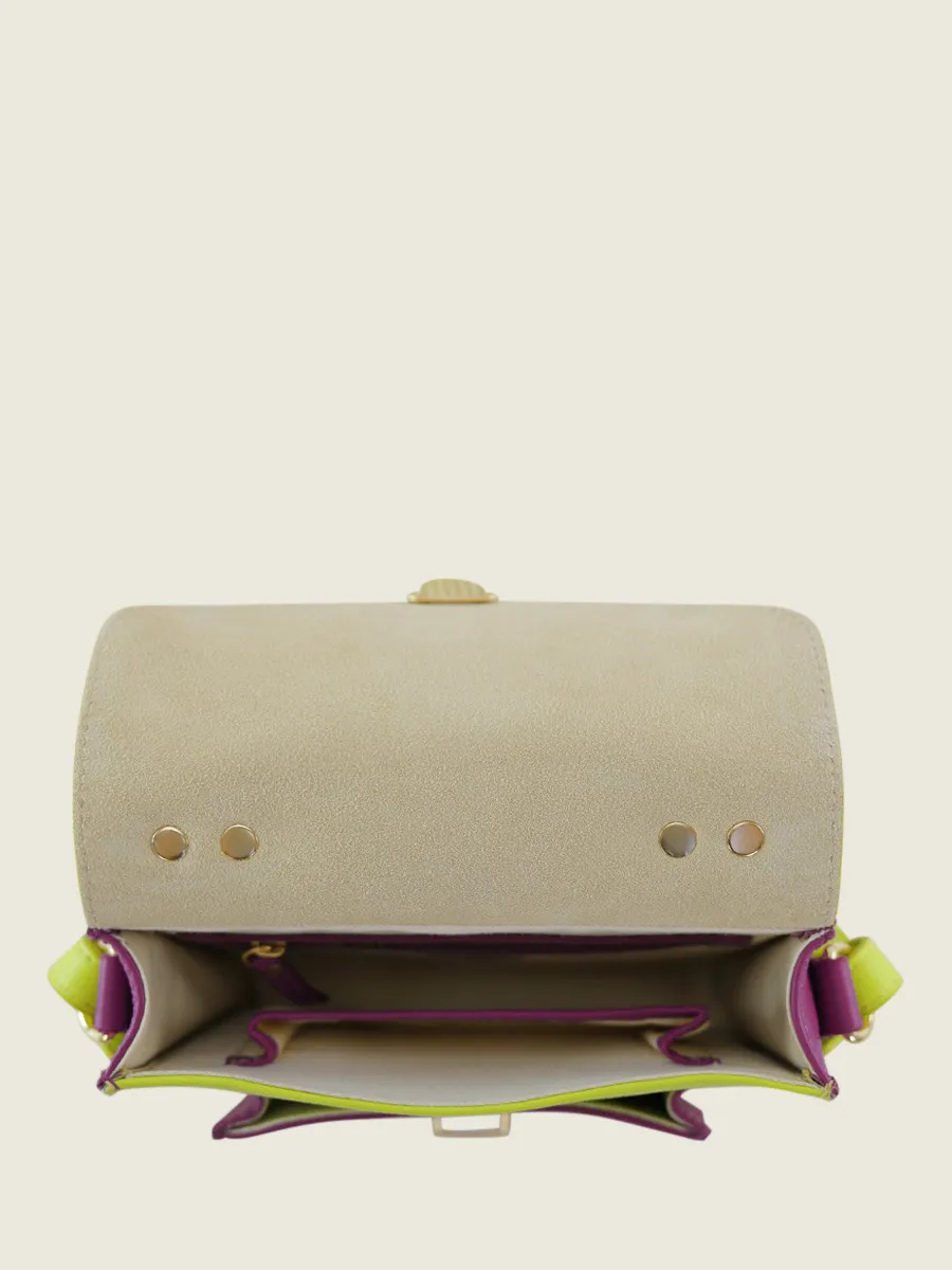 Green and Purple Leather Mini Cross-body Bag for Women - Mademoiselle George XS Sorbet Apple / Blackcurrant | PAUL MARIUS