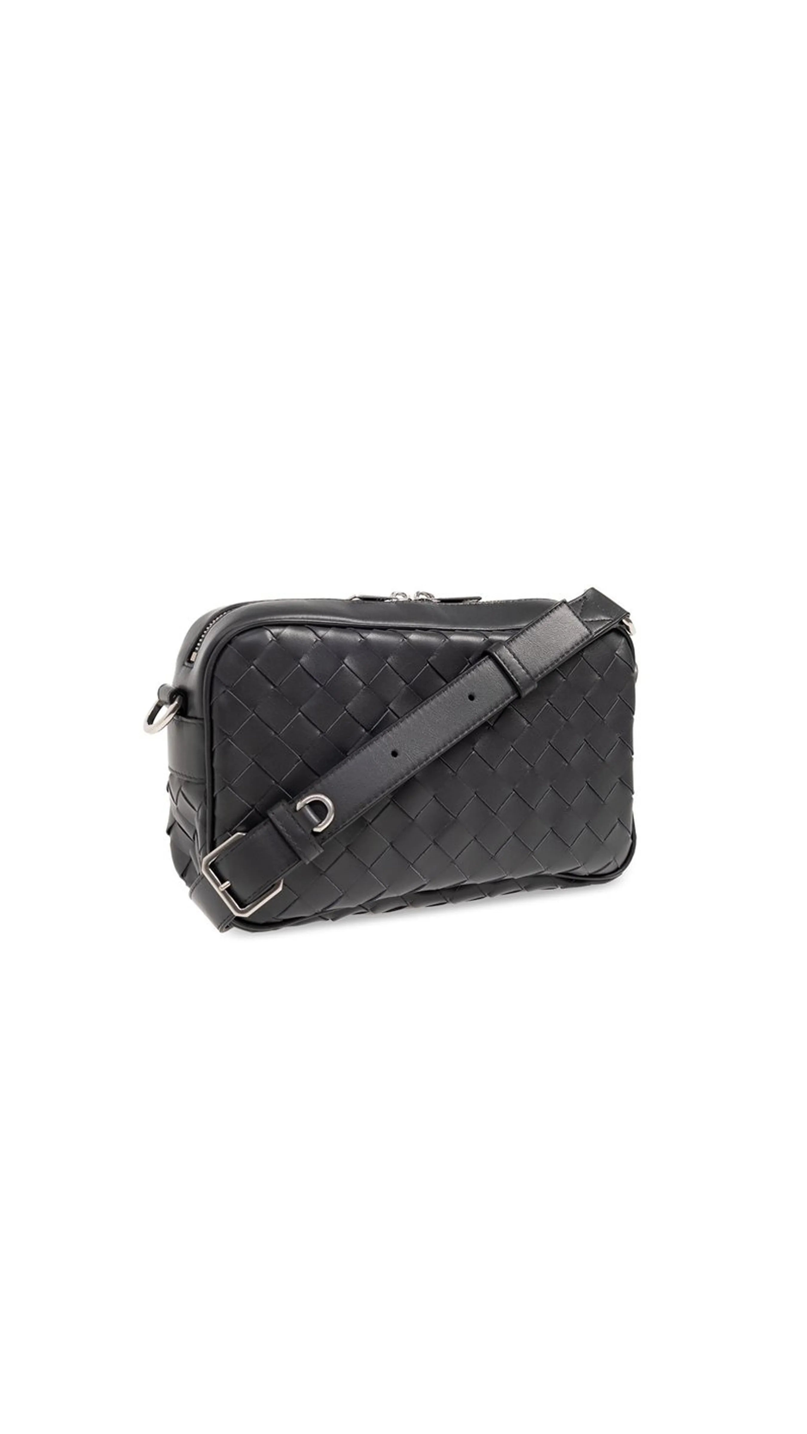 Intrecciato Leather Camera Bag - Black