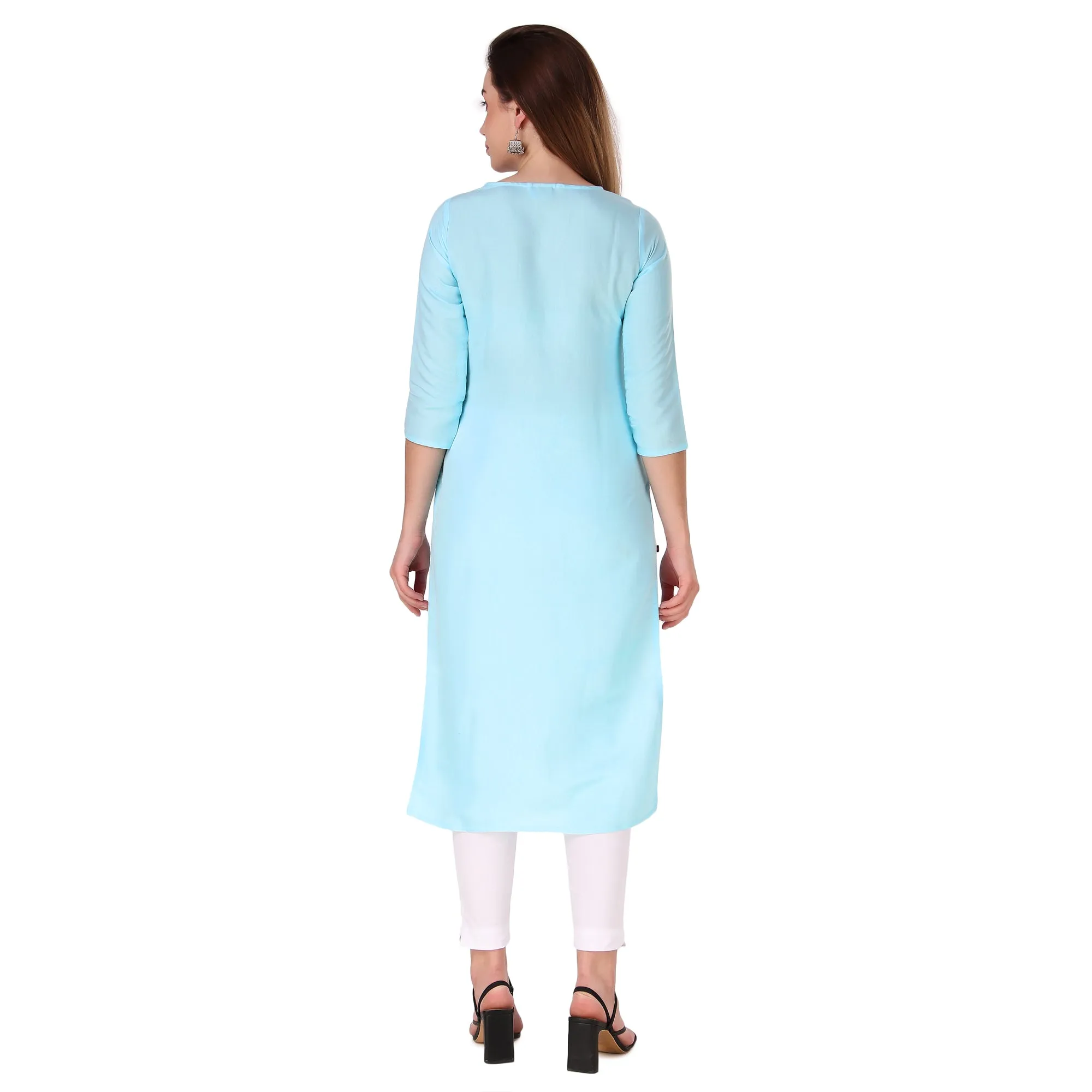 ladyline Rayon Chikhan Schiffli Embroidered Kurti for Womens Tunic Top