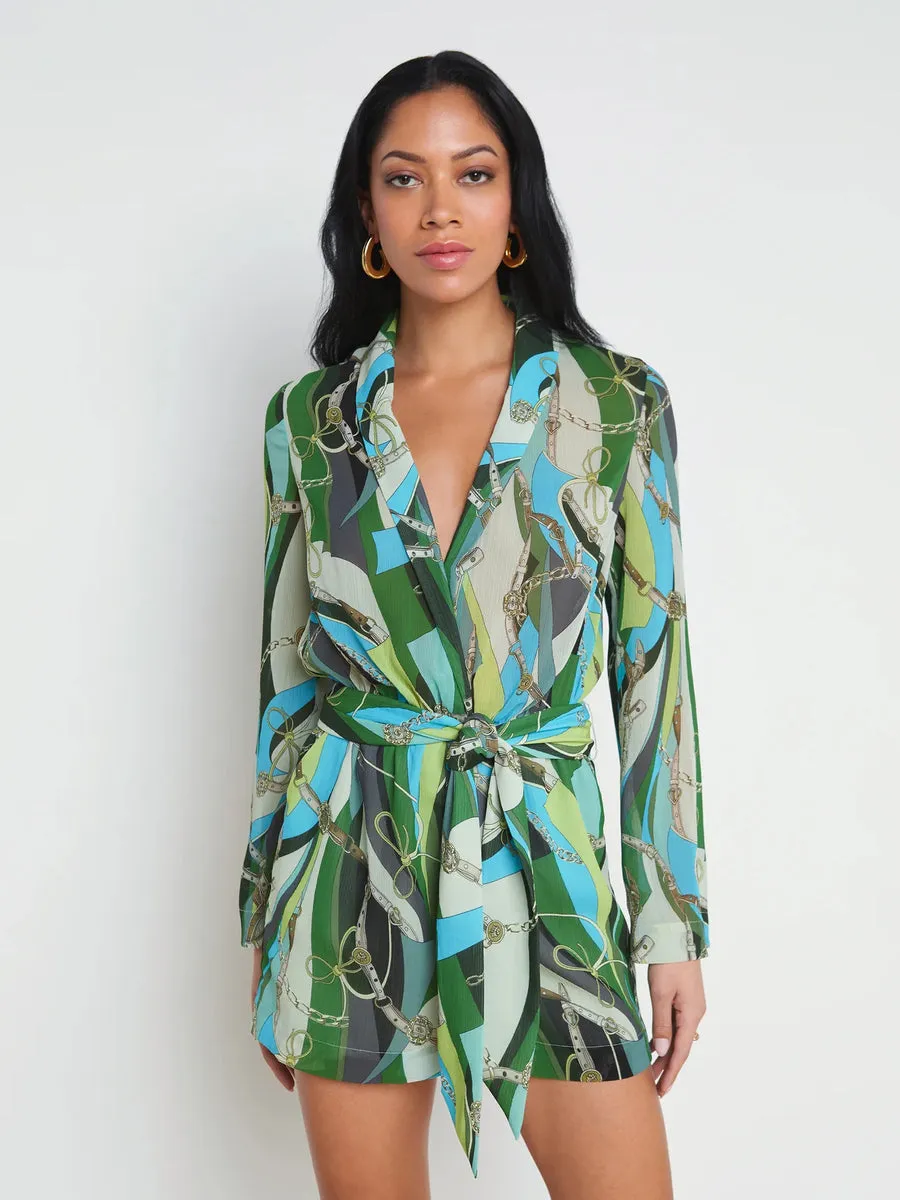 L'AGENCE Arabell Romper in Sea Green Multi Swirl