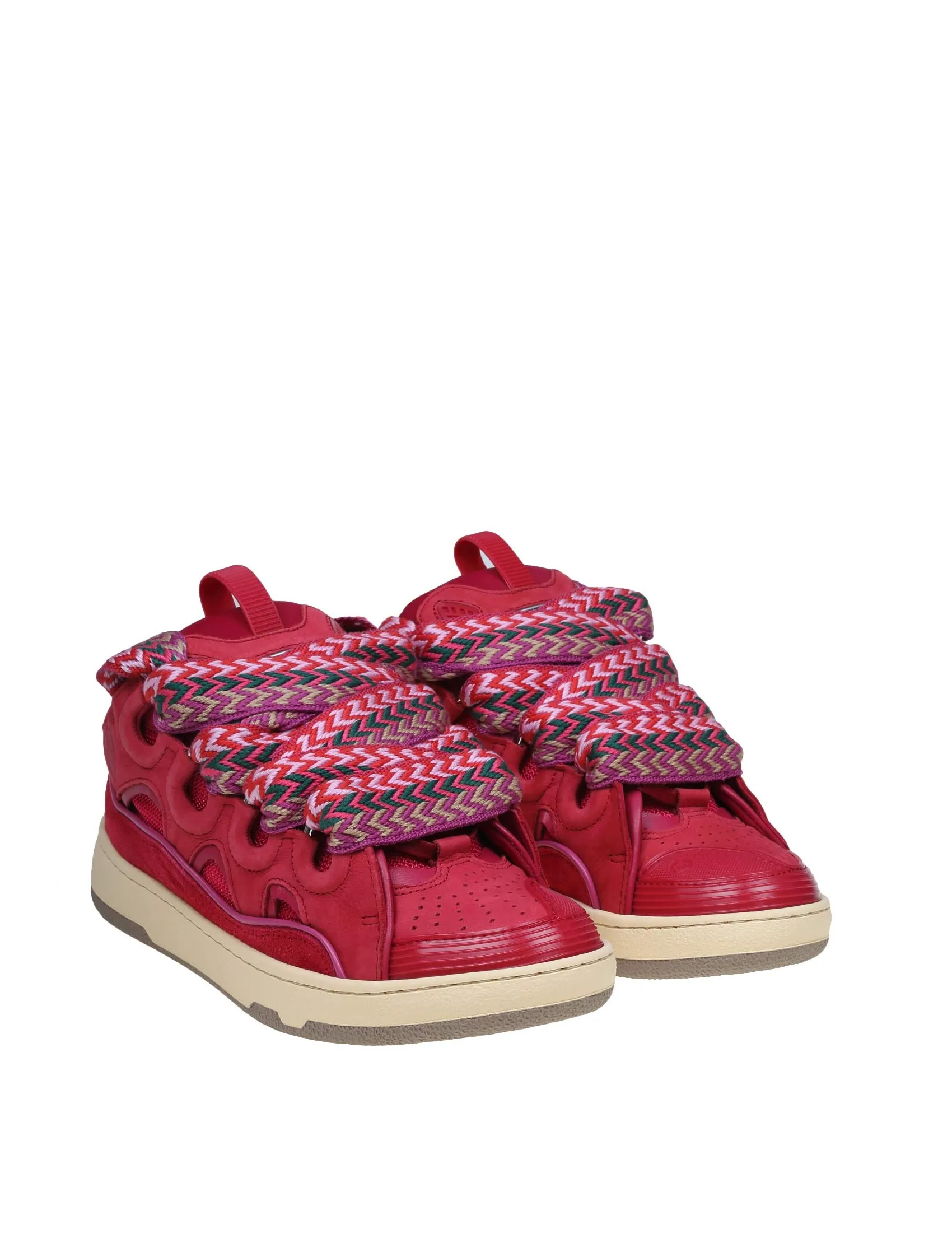 LANVIN CURB SNEAKERS IN SUEDE AND WATERMELON COLOR FABRIC