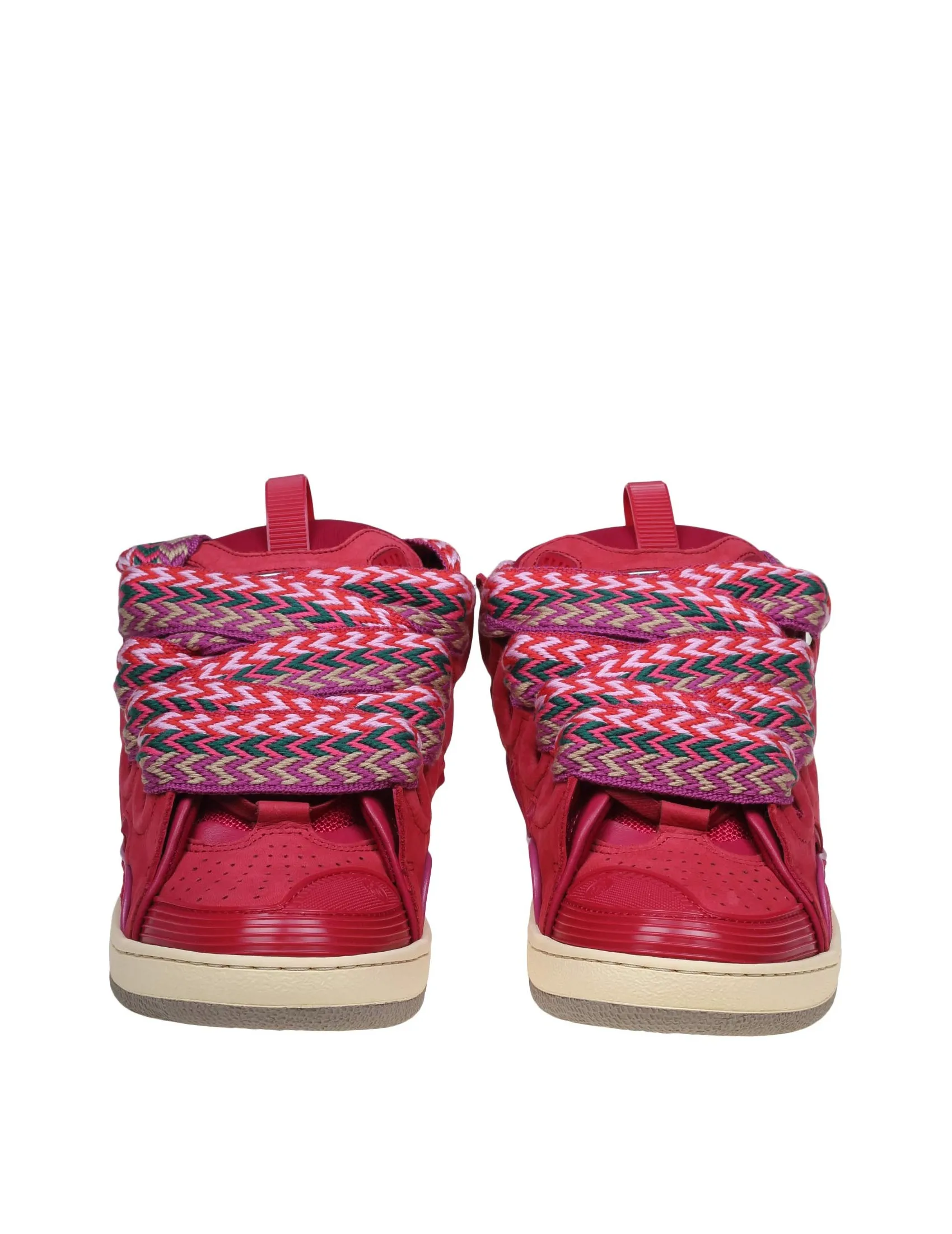 LANVIN CURB SNEAKERS IN SUEDE AND WATERMELON COLOR FABRIC