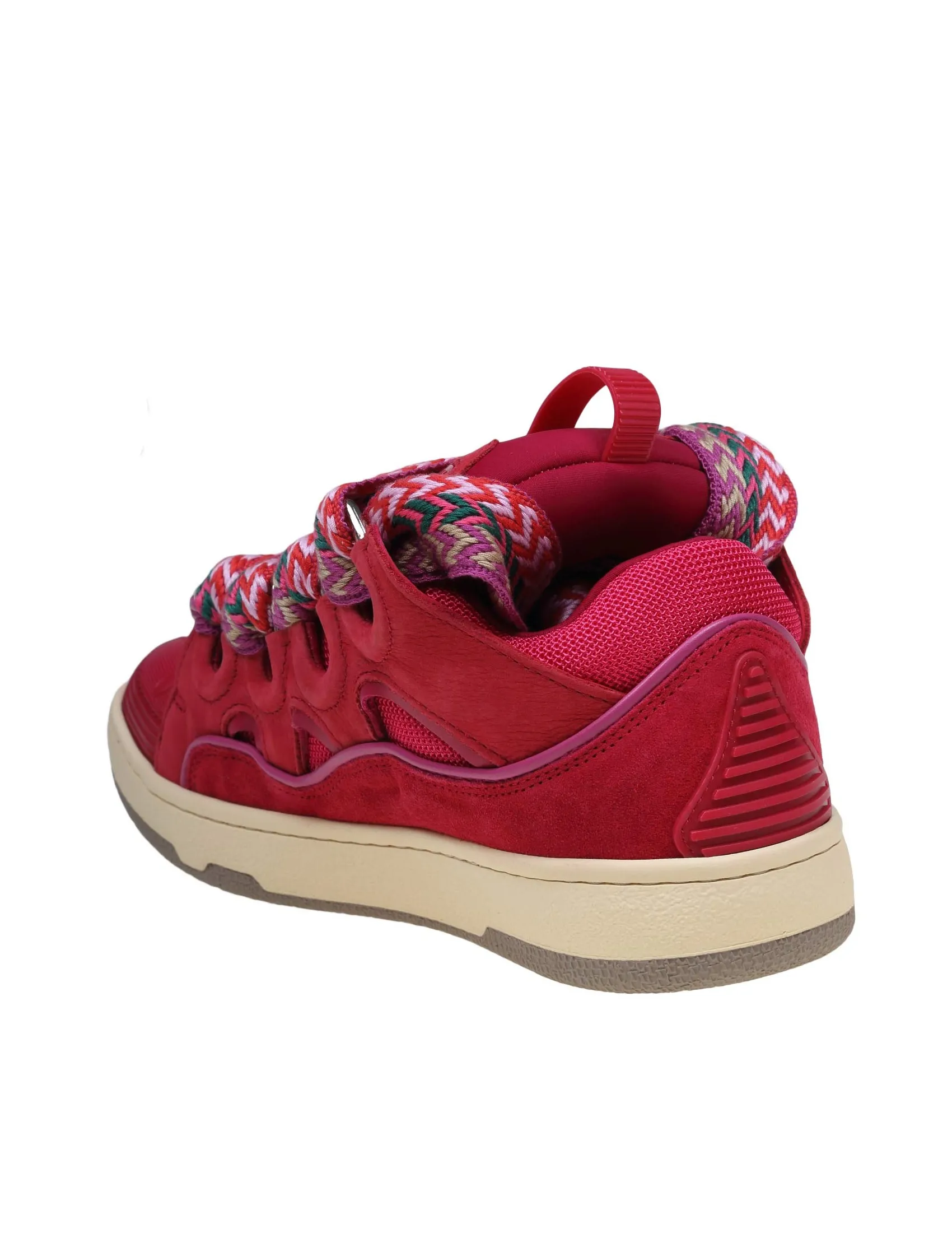 LANVIN CURB SNEAKERS IN SUEDE AND WATERMELON COLOR FABRIC