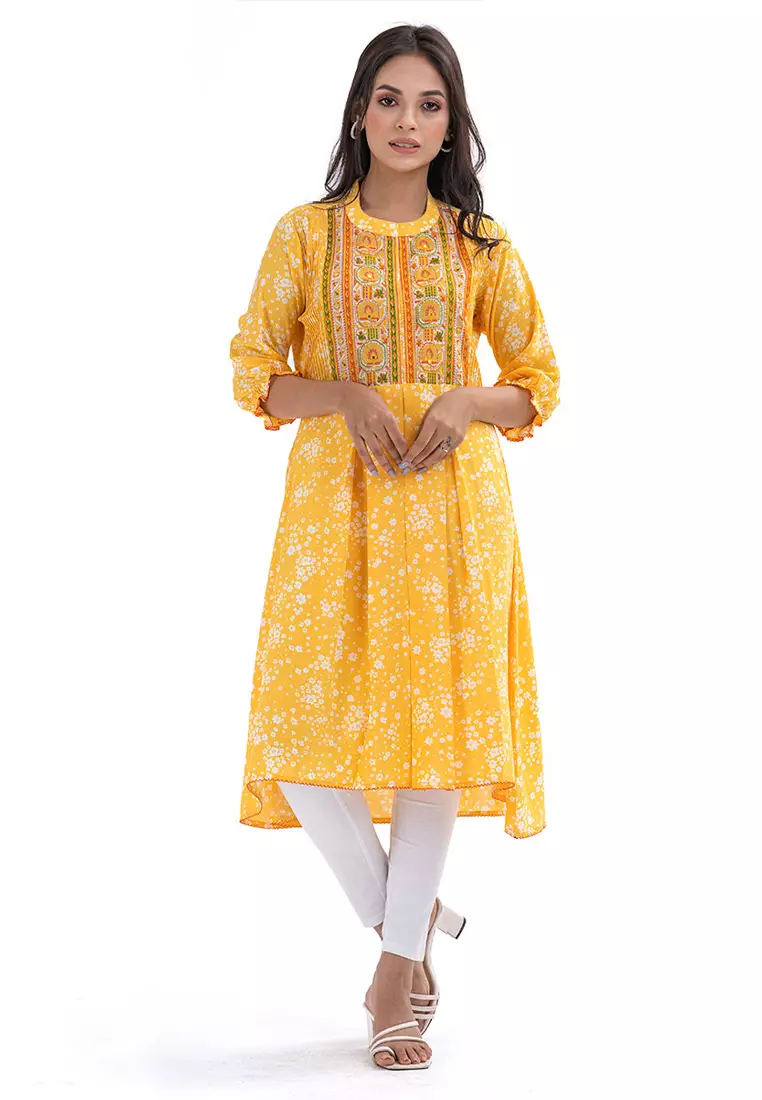 Le Reve Le Reve Yellow Georgette Frock Style Tunic