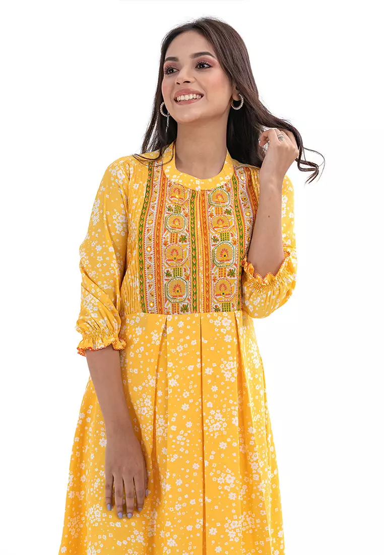 Le Reve Le Reve Yellow Georgette Frock Style Tunic