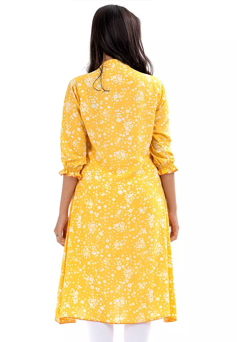 Le Reve Le Reve Yellow Georgette Frock Style Tunic