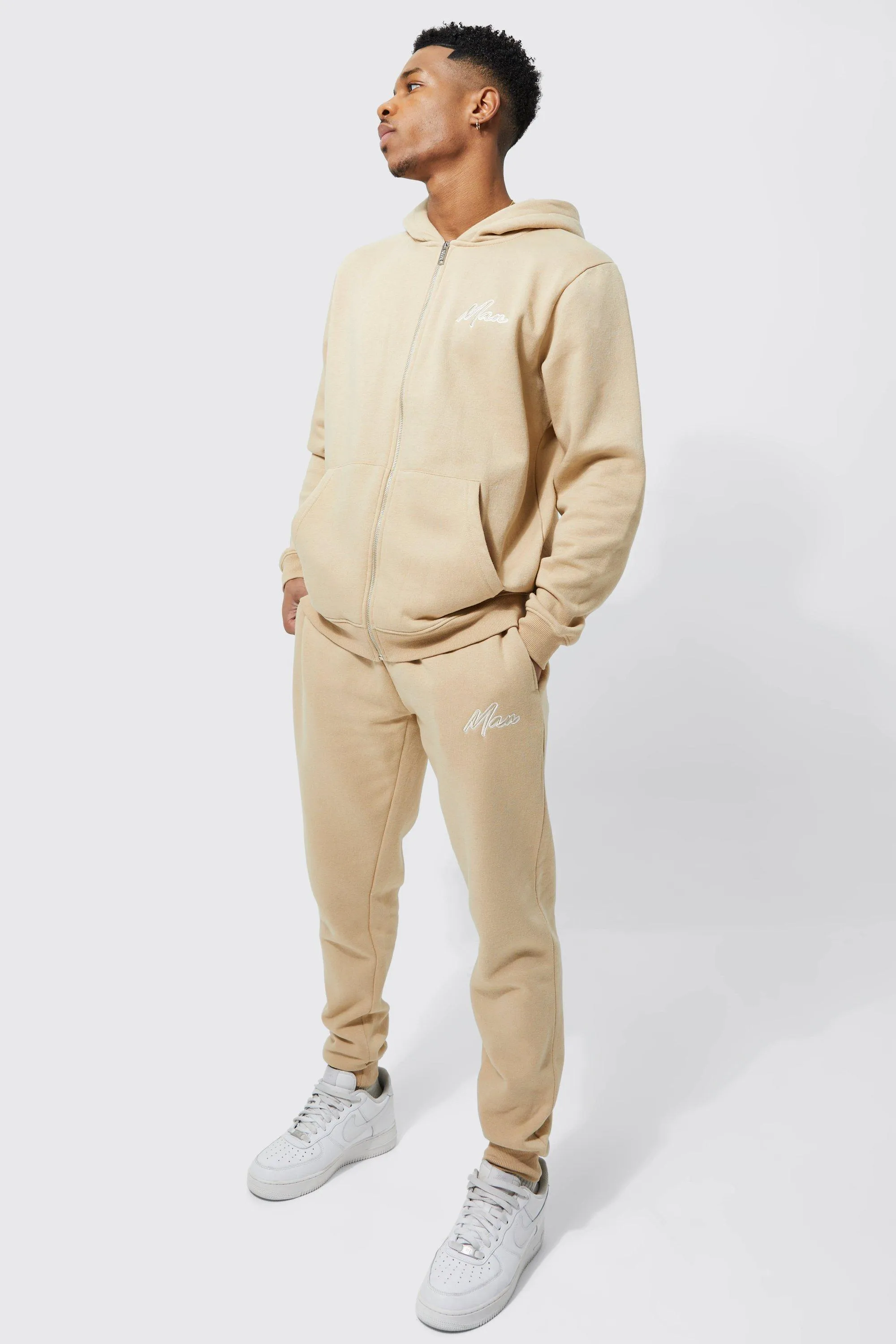 Lightweight Man Zip Through Hooded Tracksuit | boohooMAN UK