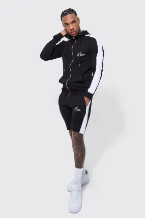 Lightweight Muscle Fit Hooded Short Tracksuit