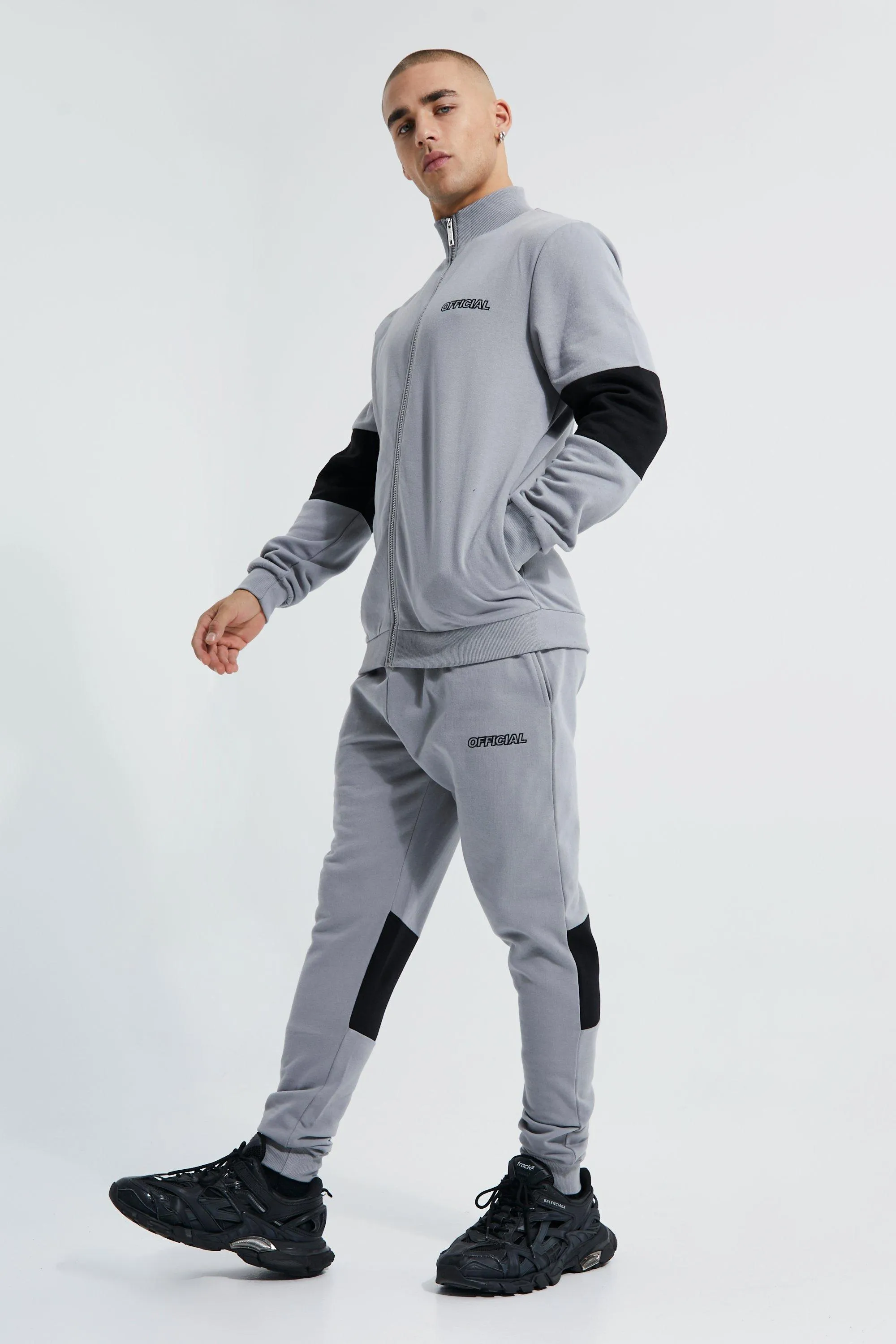 Lightweight Slim Official Zip Funnel Tracksuit | boohooMAN UK