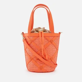 Love Moschino Borsa Studded Raffia and Faux Leather Bucket Bag