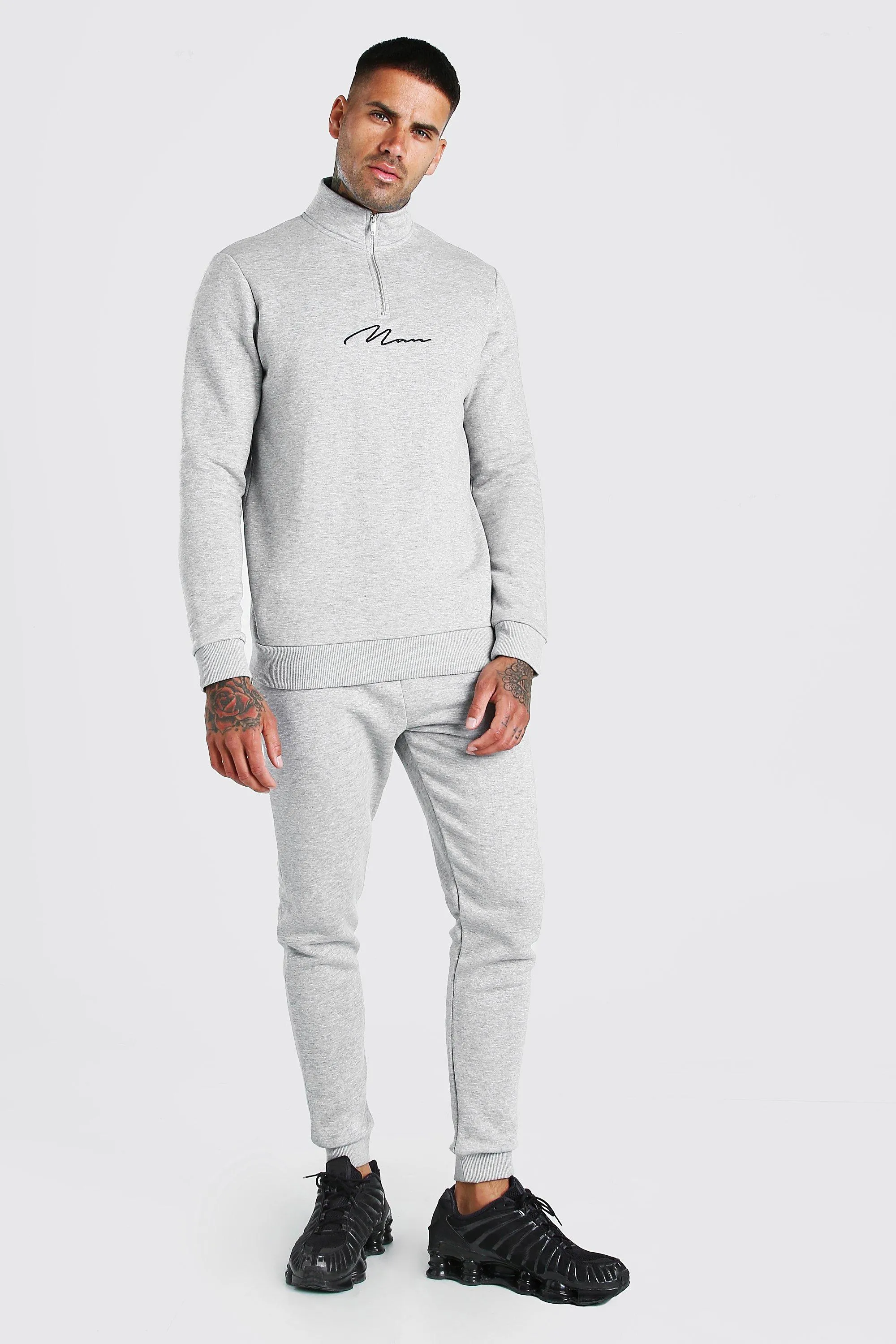 MAN Signature Half Zip Tracksuit | boohooMAN UK