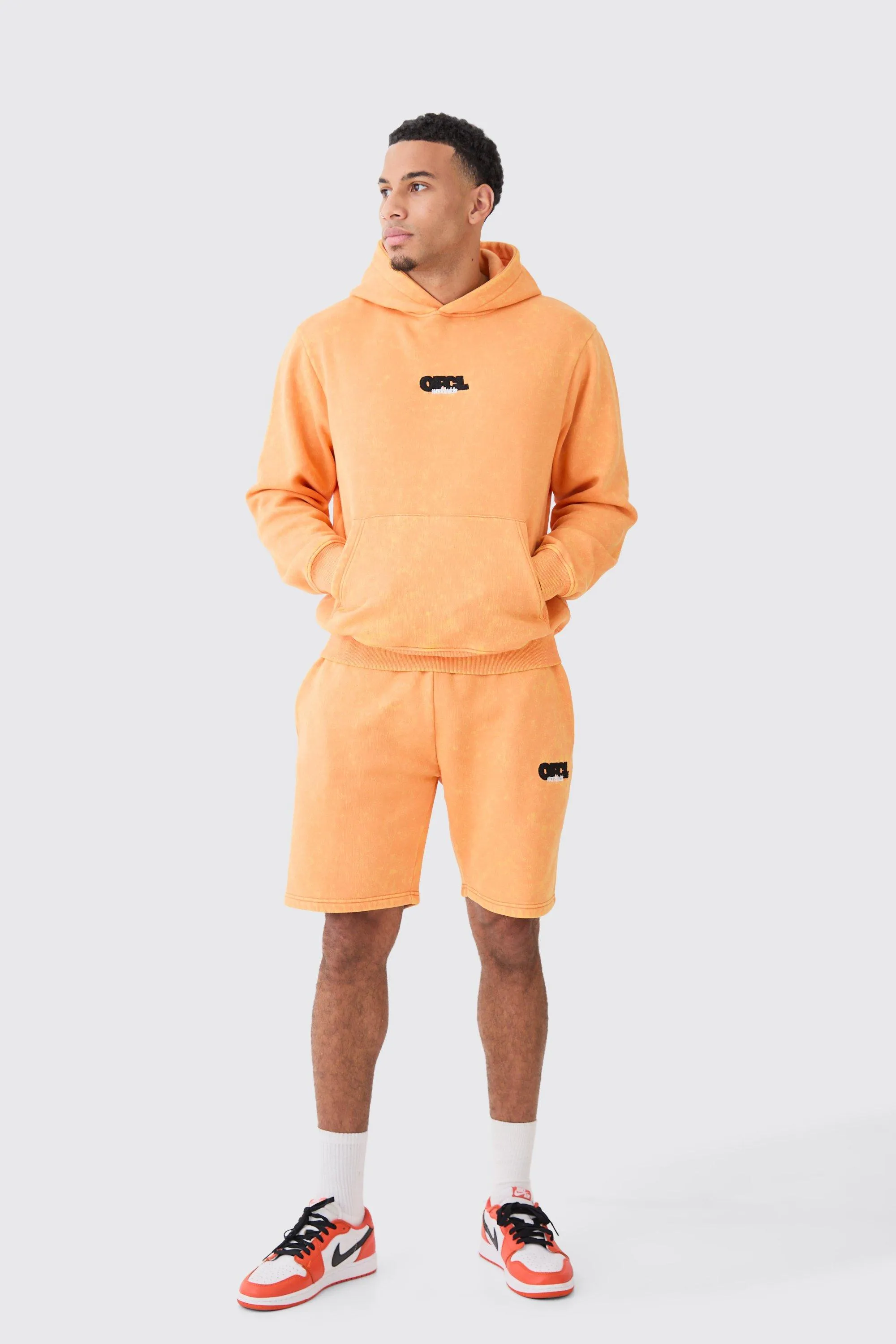 Man Washed Hooded Short Tracksuit | boohooMAN UK