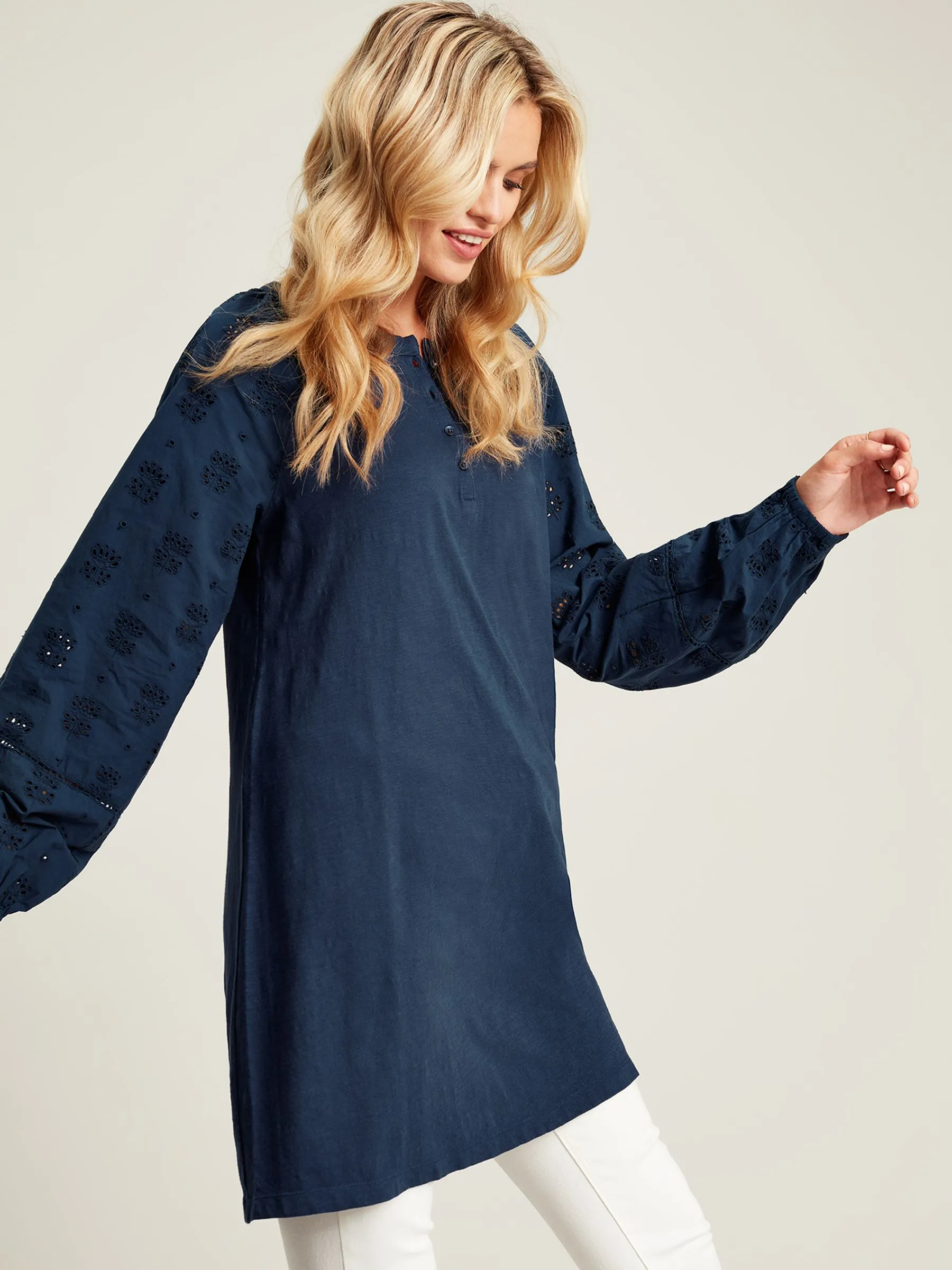 Navy Broderie/Jersey Tunic