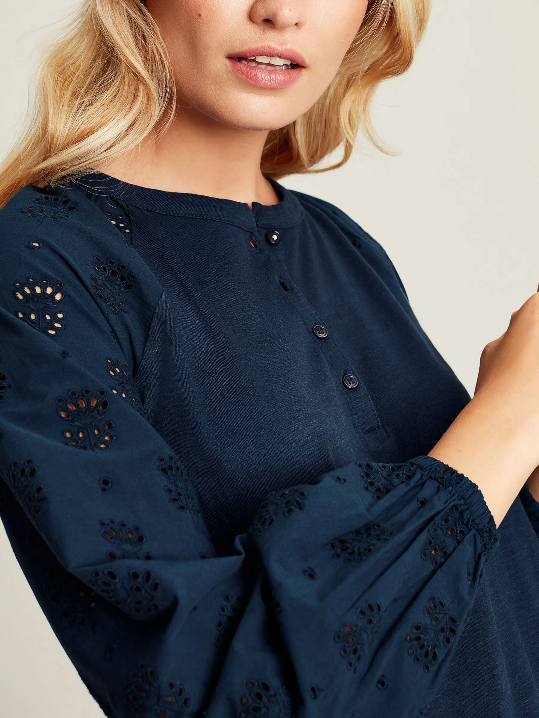 Navy Broderie/Jersey Tunic