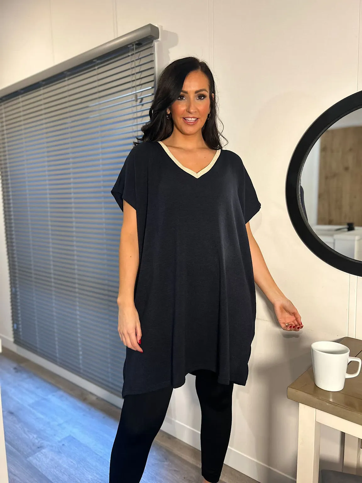 Navy Shimmer V Neck Tunic Lucy