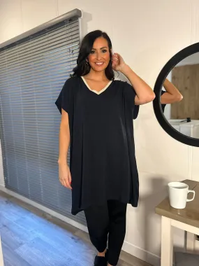 Navy Shimmer V Neck Tunic Lucy