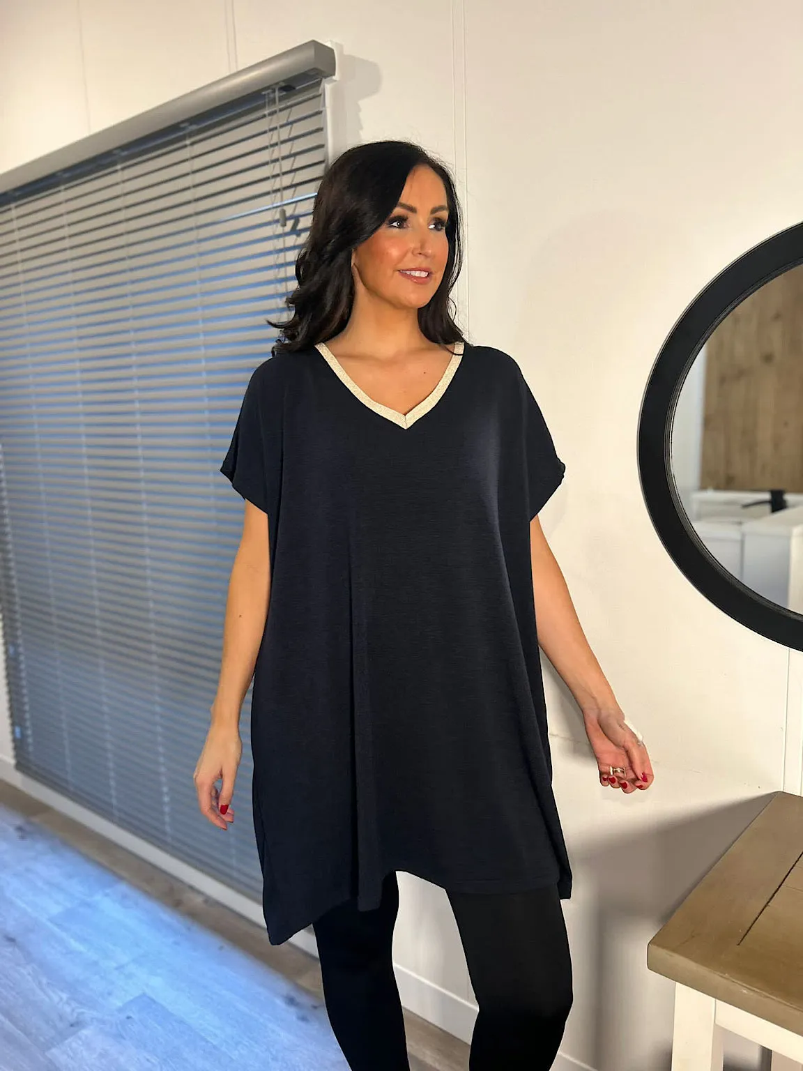 Navy Shimmer V Neck Tunic Lucy