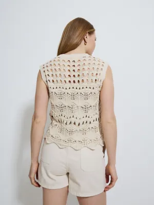 Neutral Crochet Scallop Edge Vest | Women | George at ASDA