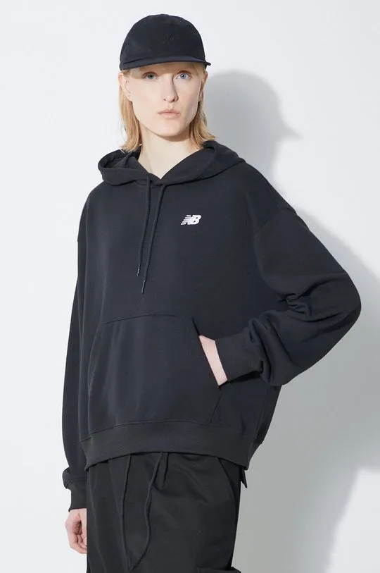 New Balance sweatshirt Sport Essentials women's black color hooded smooth WT41507BK