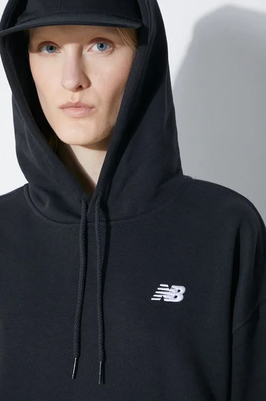 New Balance sweatshirt Sport Essentials women's black color hooded smooth WT41507BK