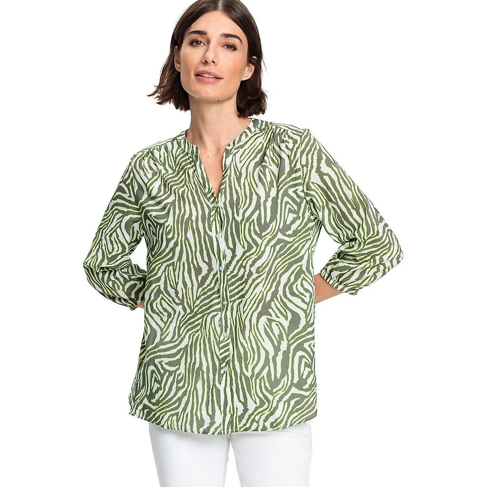 Olsen Zebra-Print Buttoned Tunic Blouse