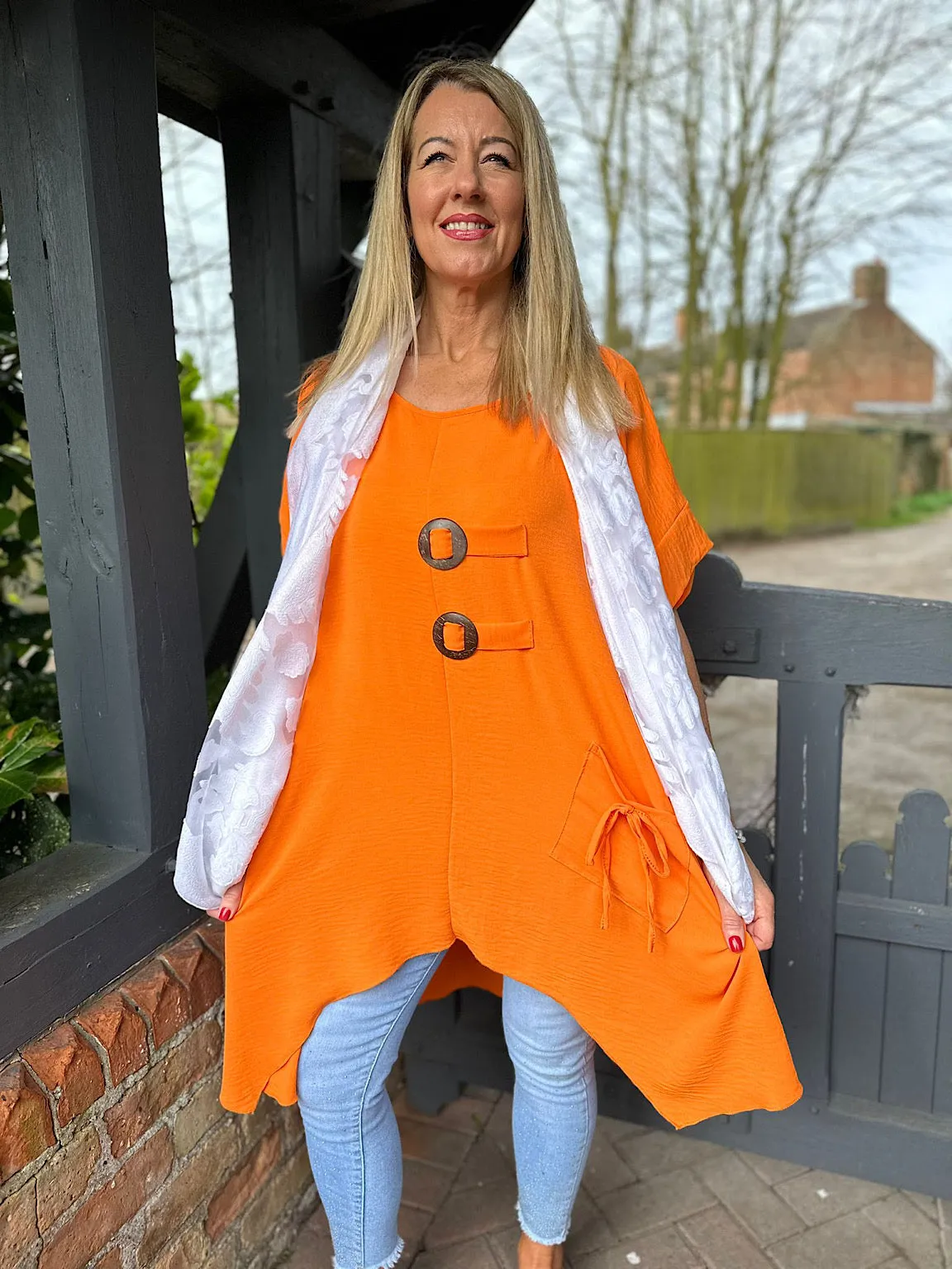 Orange Dipped Hem Crepe Tunic Angie