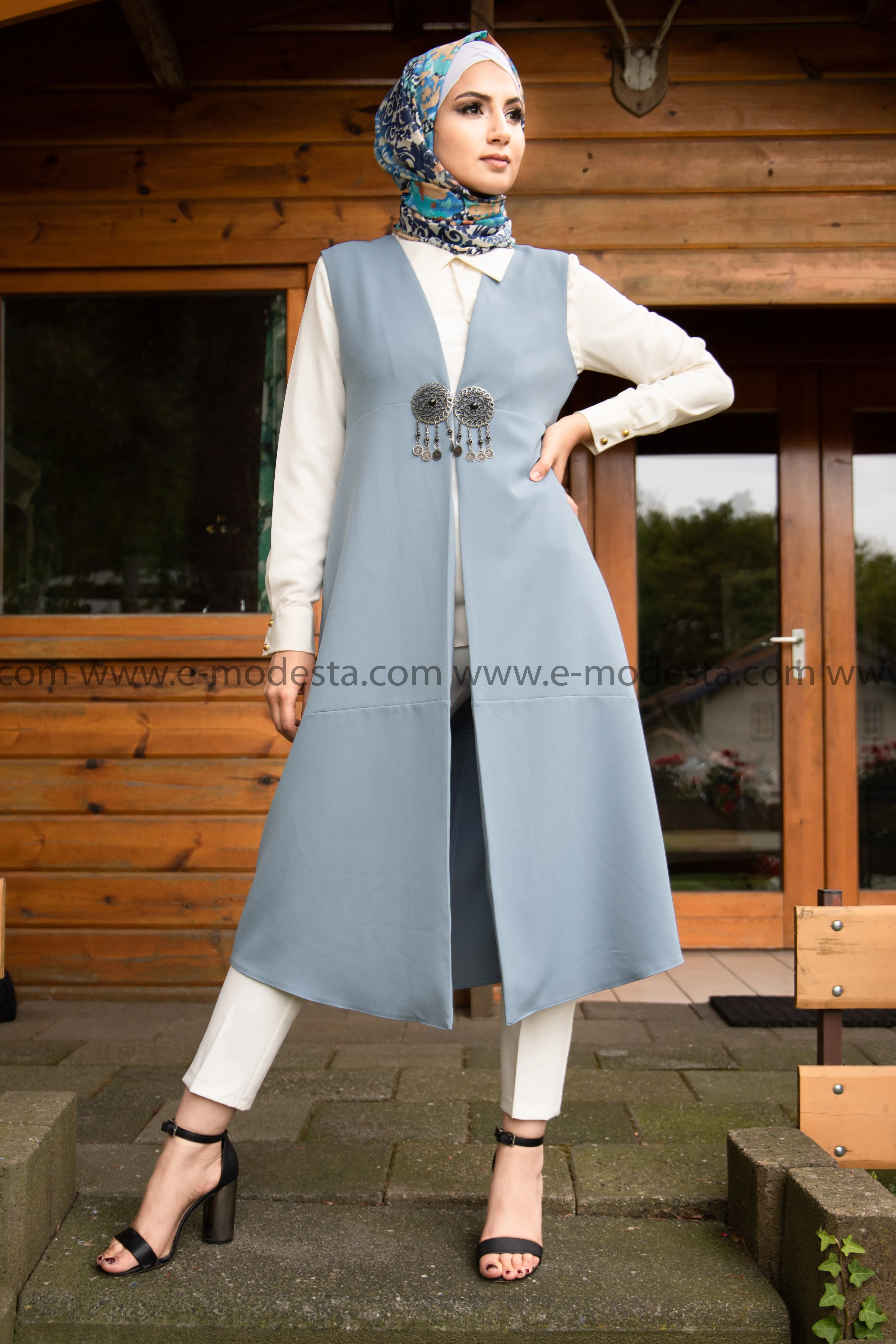 Ottoman-Style Long Vest | Blue Color