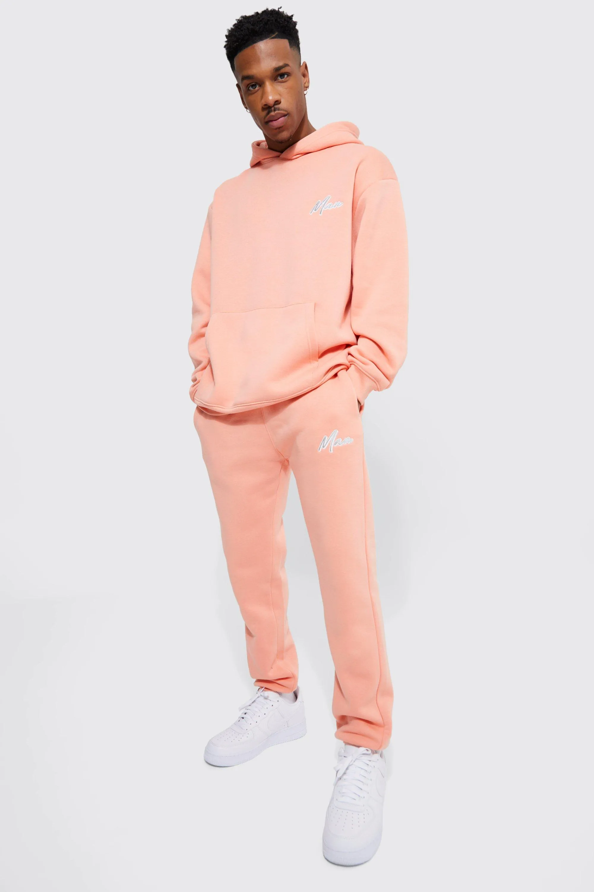 Oversized Man Script Hooded Tracksuit | boohooMAN UK