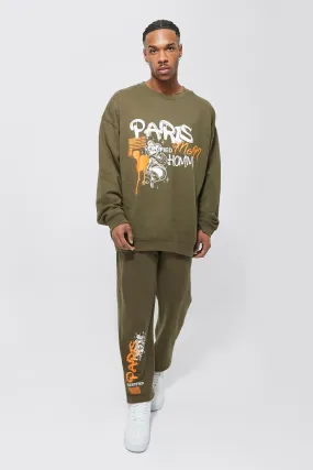 Oversized Paris Graphic Sweatshirt Tracksuit