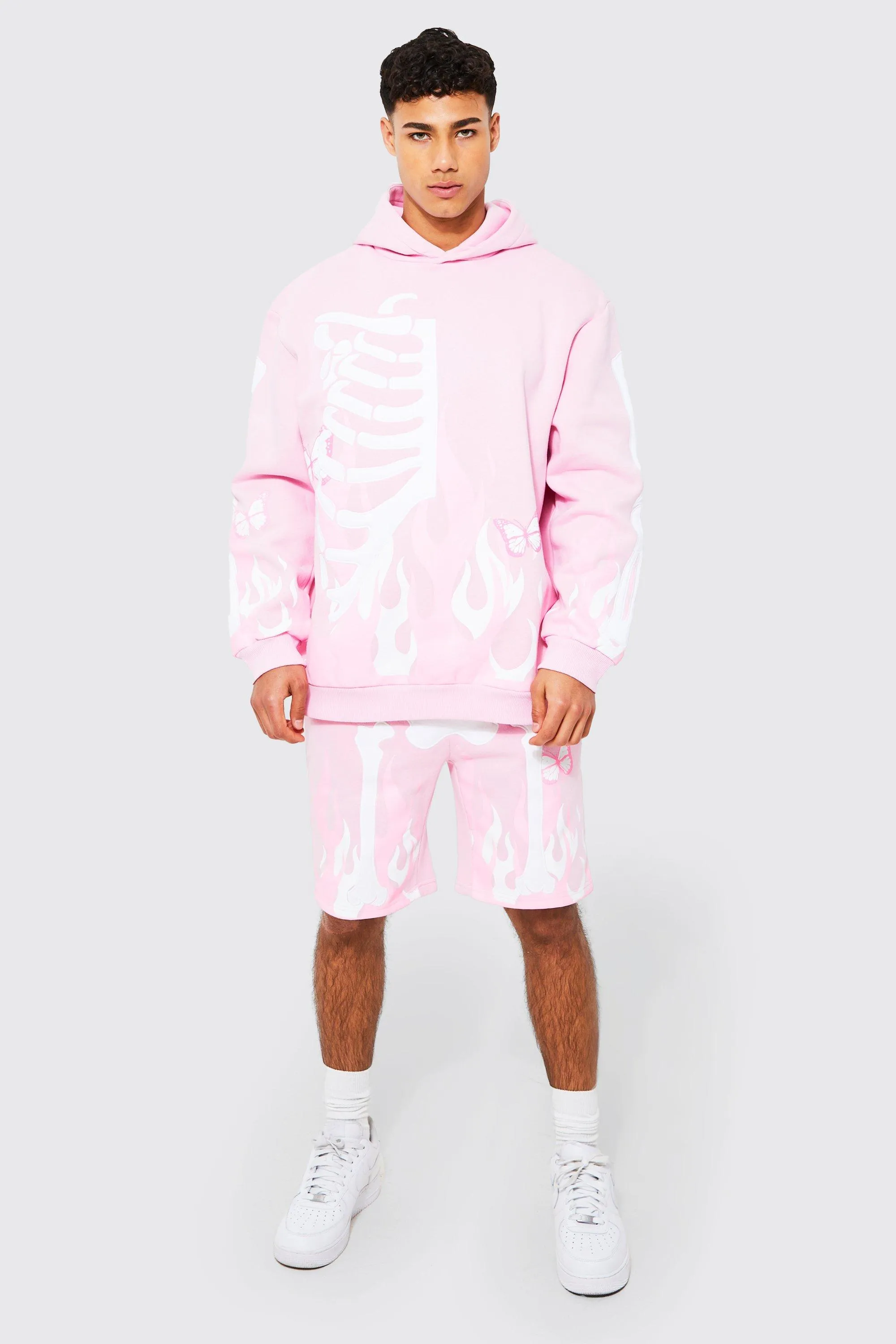 Oversized Skeleton Flame Short Tracksuit | boohooMAN UK