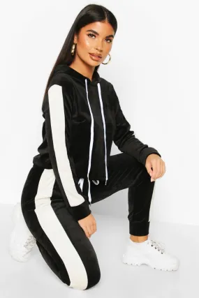 Petite Sport Stripe Velour Tracksuit