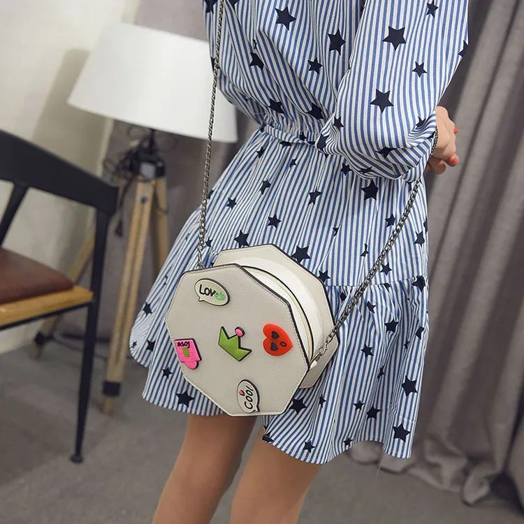 Pink White Black Hexagonal Cartoon Comic Cross Body Sling Strap Bag Box