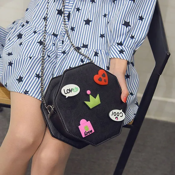 Pink White Black Hexagonal Cartoon Comic Cross Body Sling Strap Bag Box